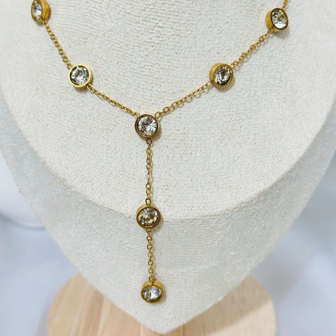 Anti Tarnish Crystal Station Drop Necklace