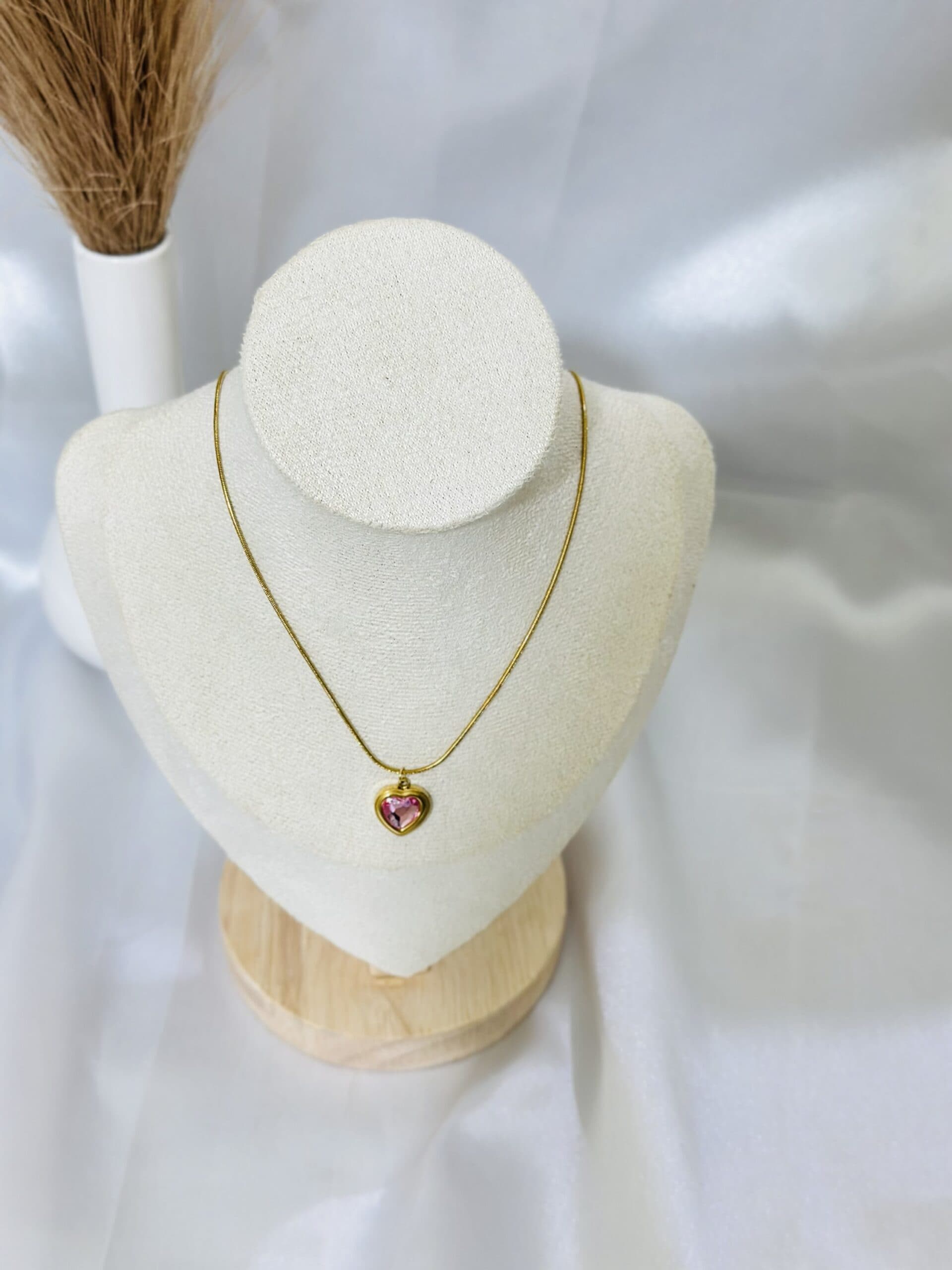 Anti Tarnish Pink Heart Pendant Necklace
