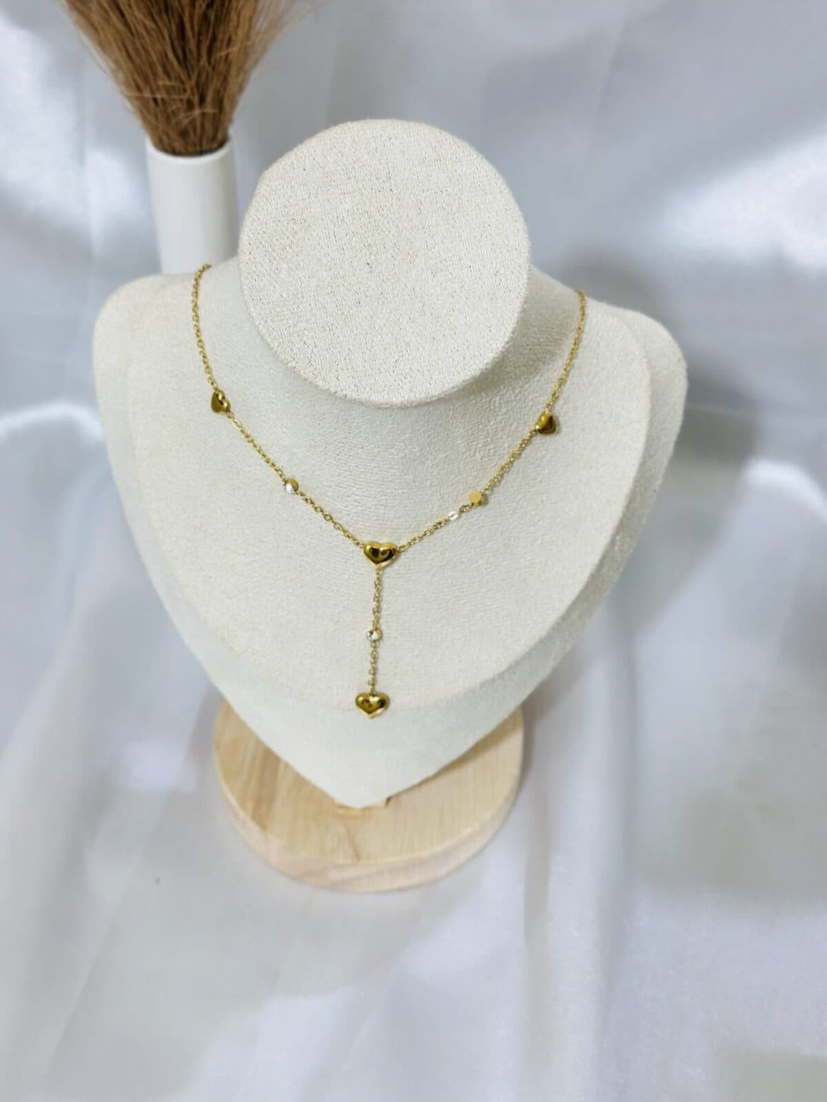 Anti Tarnish Heart Charm Station Necklace