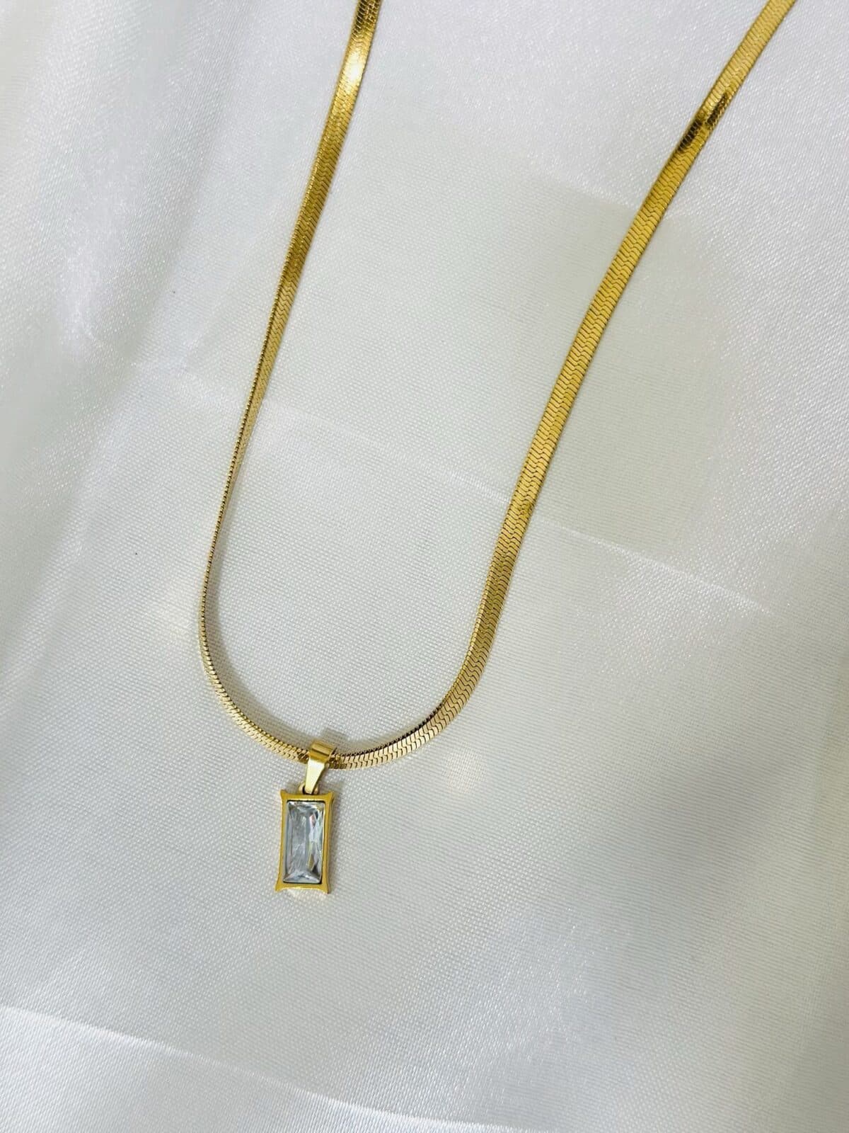 Anti Tarnish Emerald Cut Pendant Necklace