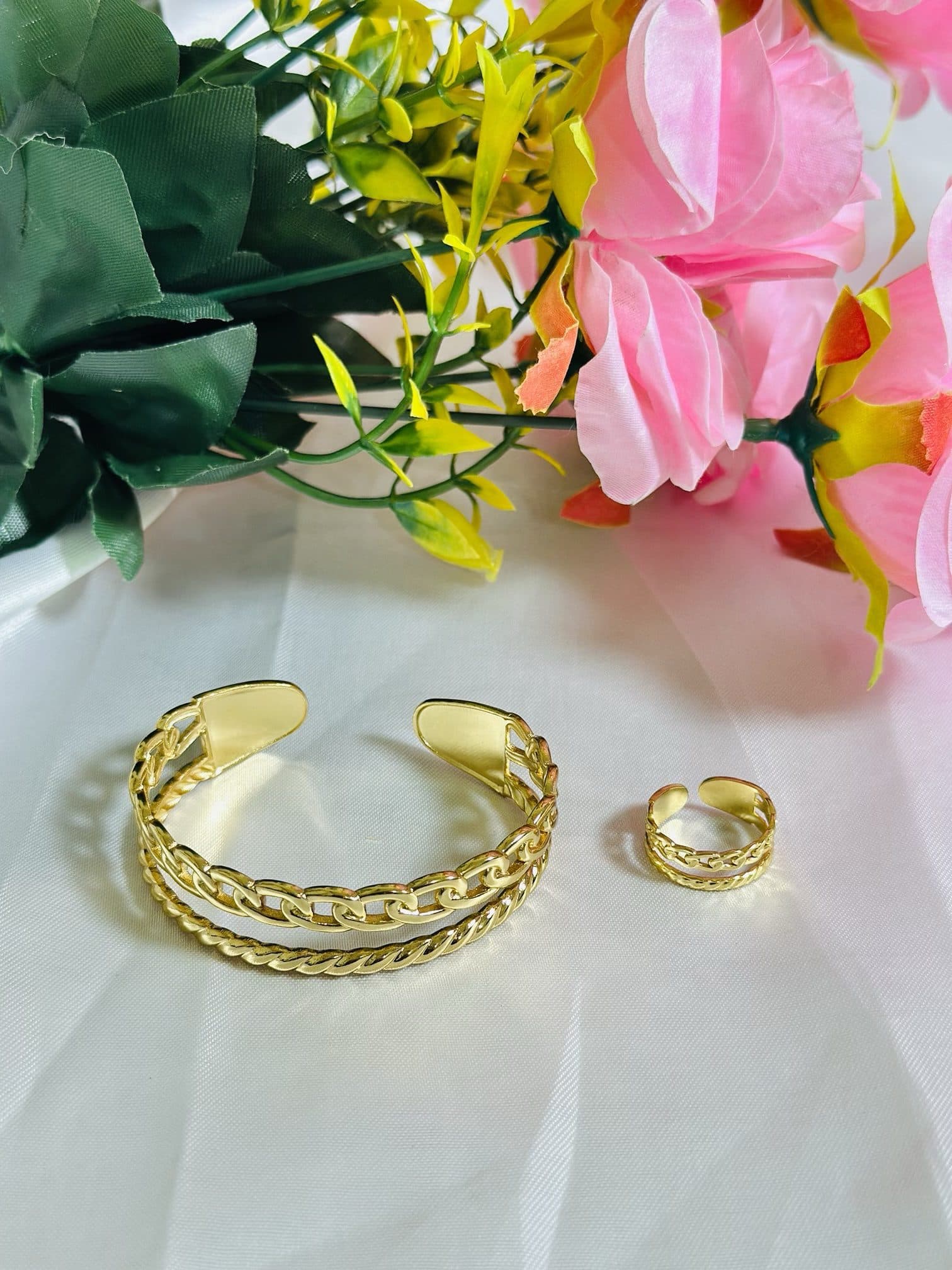 Anti Tarnish Dual Chain Luxe Cuff Set (With Ring Combo)
