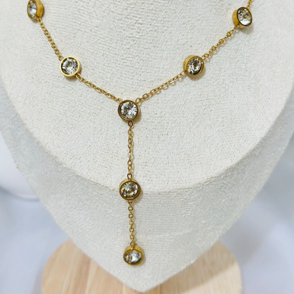 Anti Tarnish Crystal Station Drop Necklace