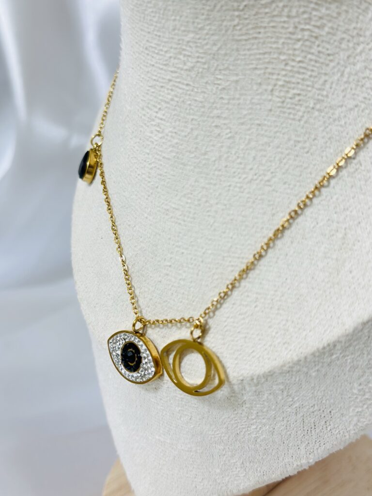 Anti Tarnish Evil Eye Drop black Necklace