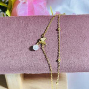 Anti Tarnish Butterfly Pearl Charm Bracelet