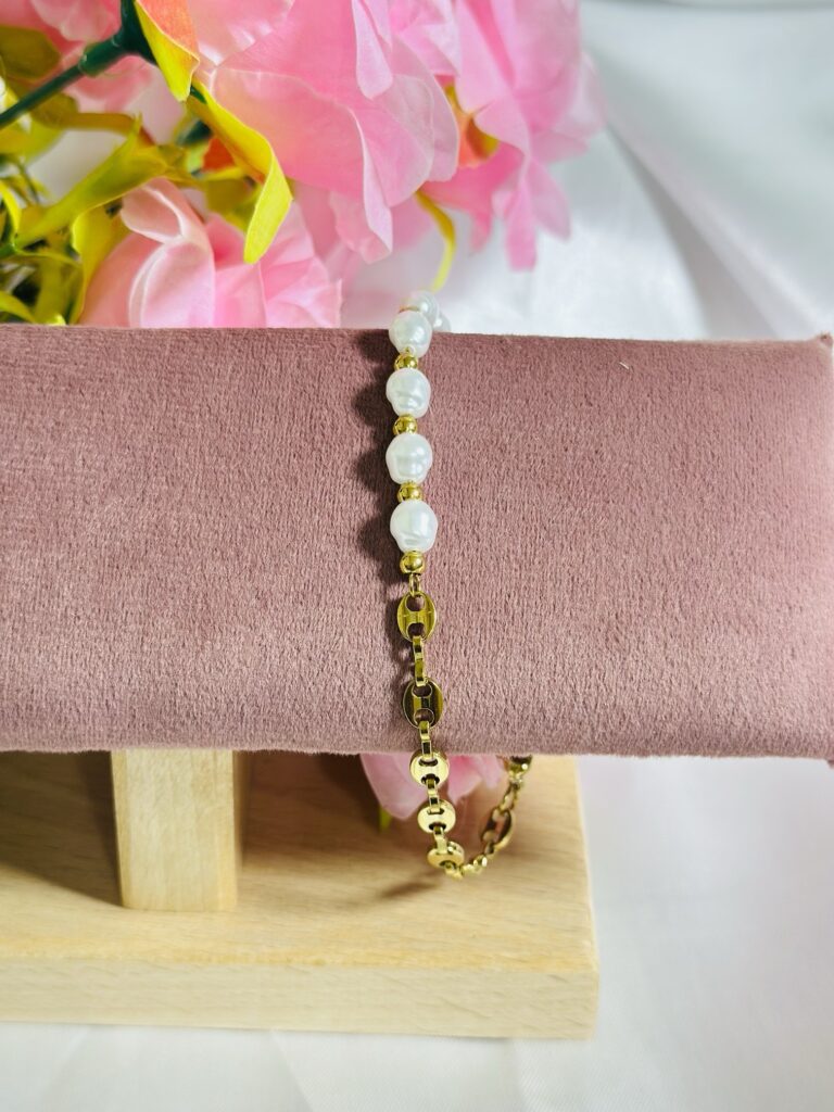 Anti Tarnish Pearl Drop Chain Bracelet