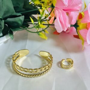 Anti Tarnish Dual Chain Luxe Cuff Set (With Ring Combo)